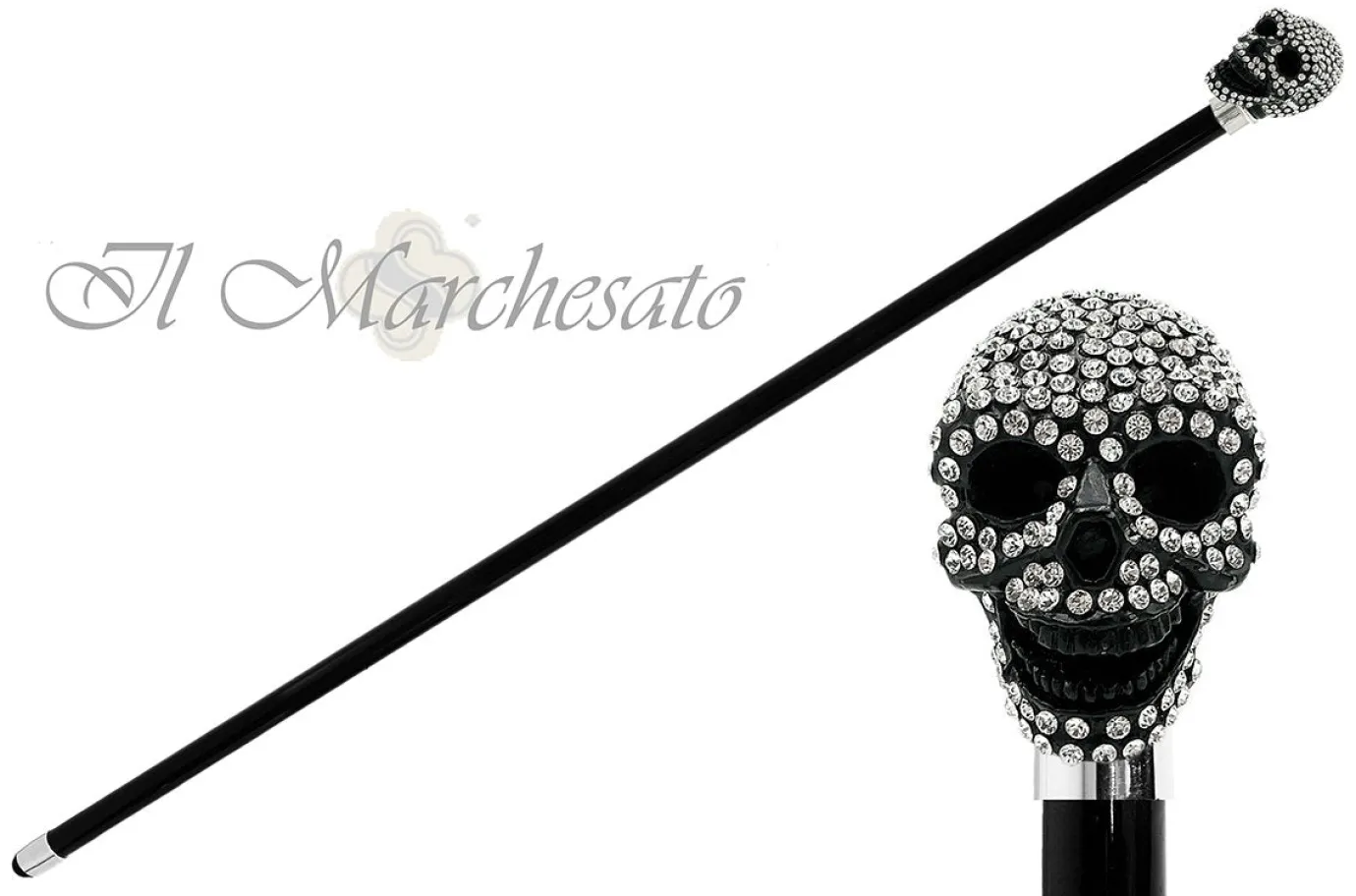 Il Marchesato Lux Black Skull Cane Encrusted with Hundreds Swarovski C Discount