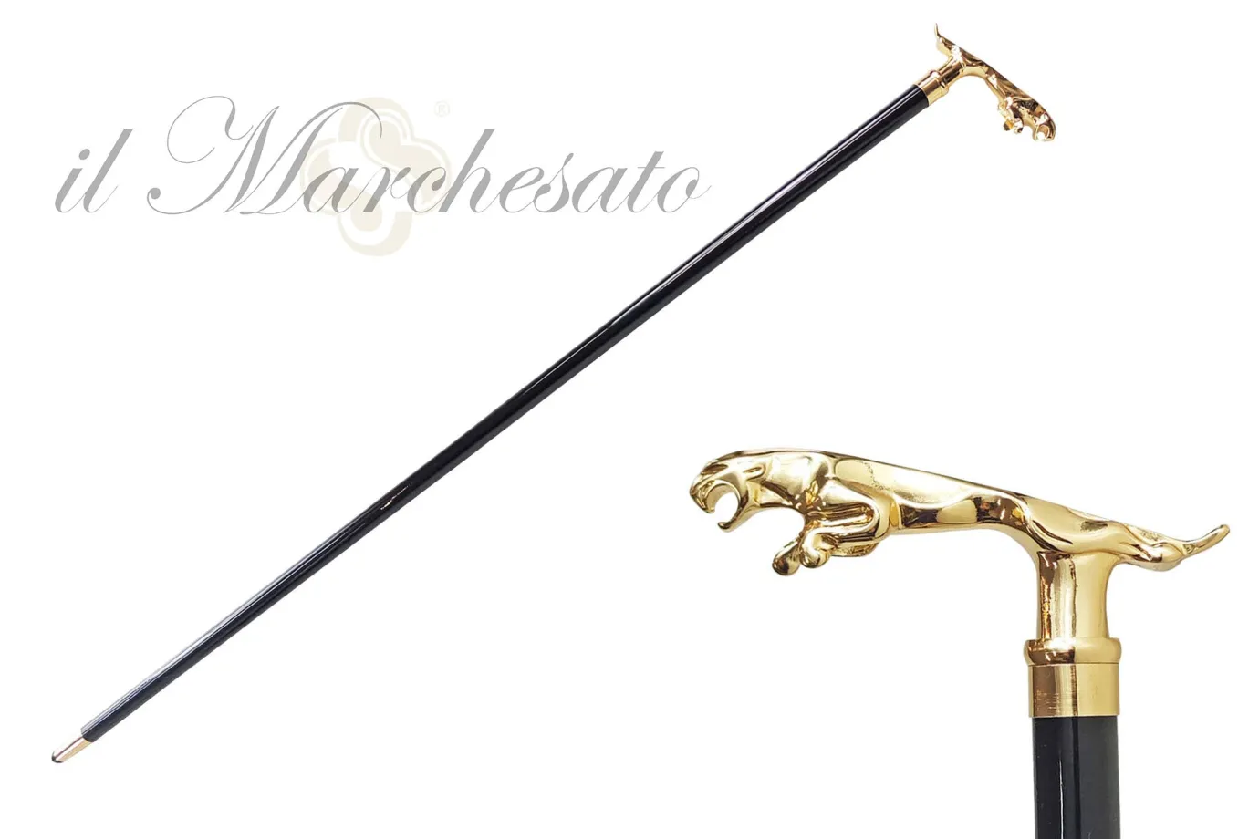Il Marchesato 24K goldplated jaguar walking stick New