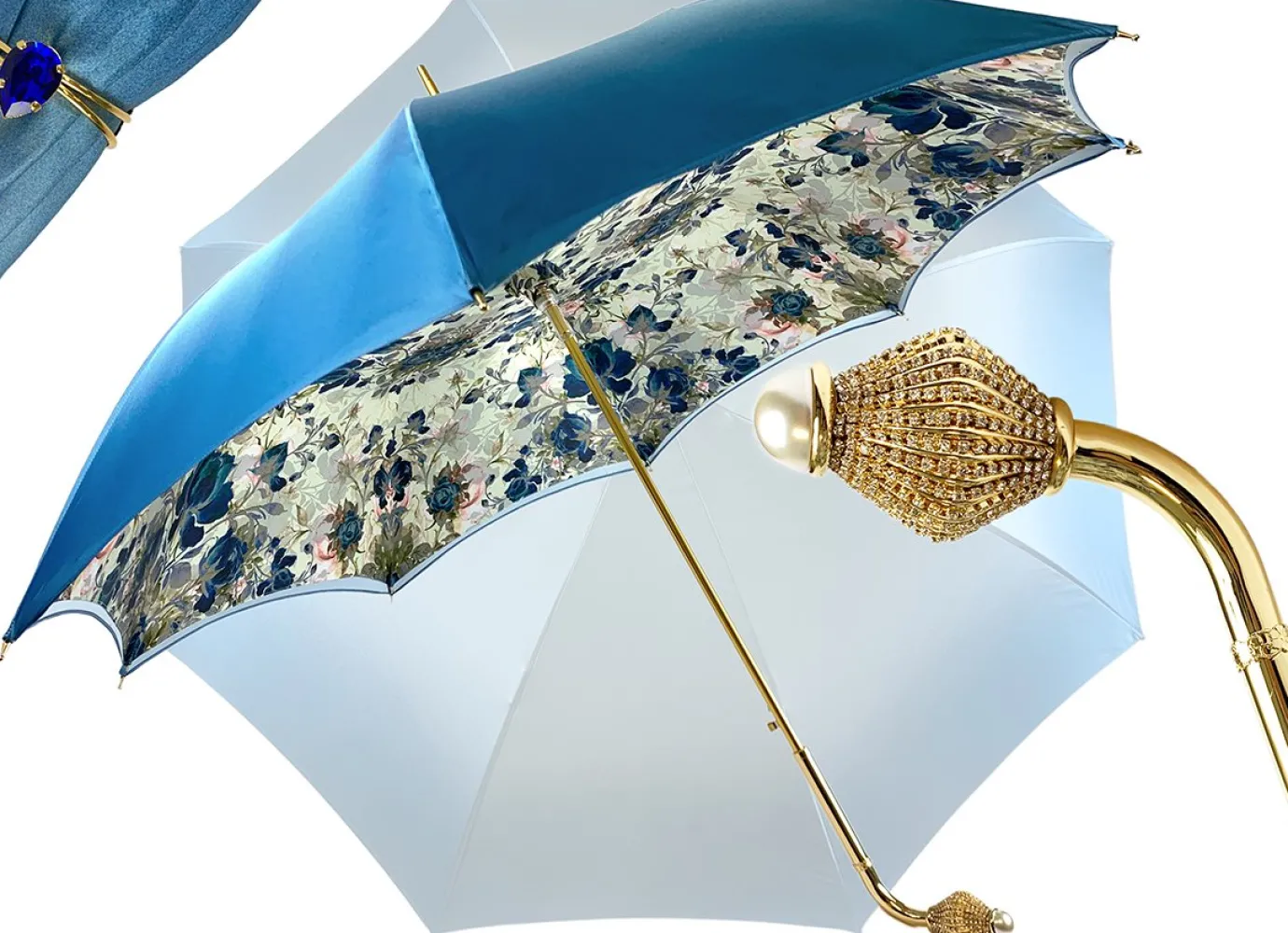 Il Marchesato Light Blue Flowers Umbrella, Double Cloth Outlet