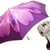 Il Marchesato Lilac Flower Ladies Folding Umbrella with Silver-Plated Handle Best