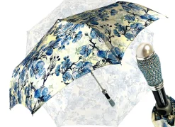 Il Marchesato Lovely Folding Umbrella With Blue Poppies Design Discount