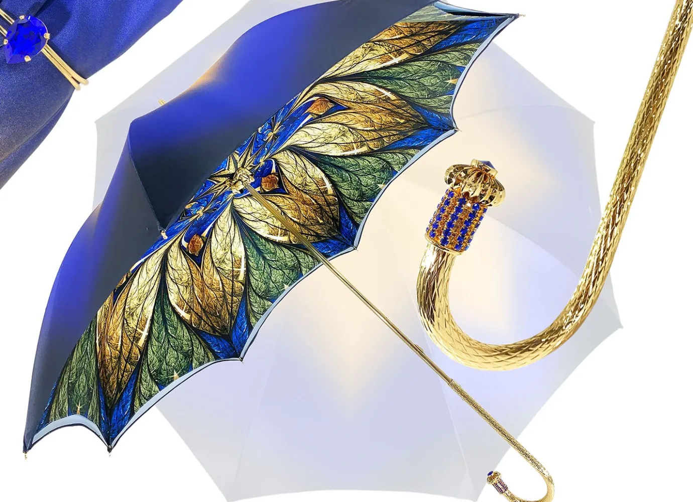 Il Marchesato Luxurious Blue Umbrella, Double Cloth - Abstract Design New