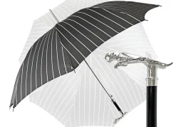 Il Marchesato Luxury Gents Black Pinstripe Umbrella with Jaguar Handle Clearance