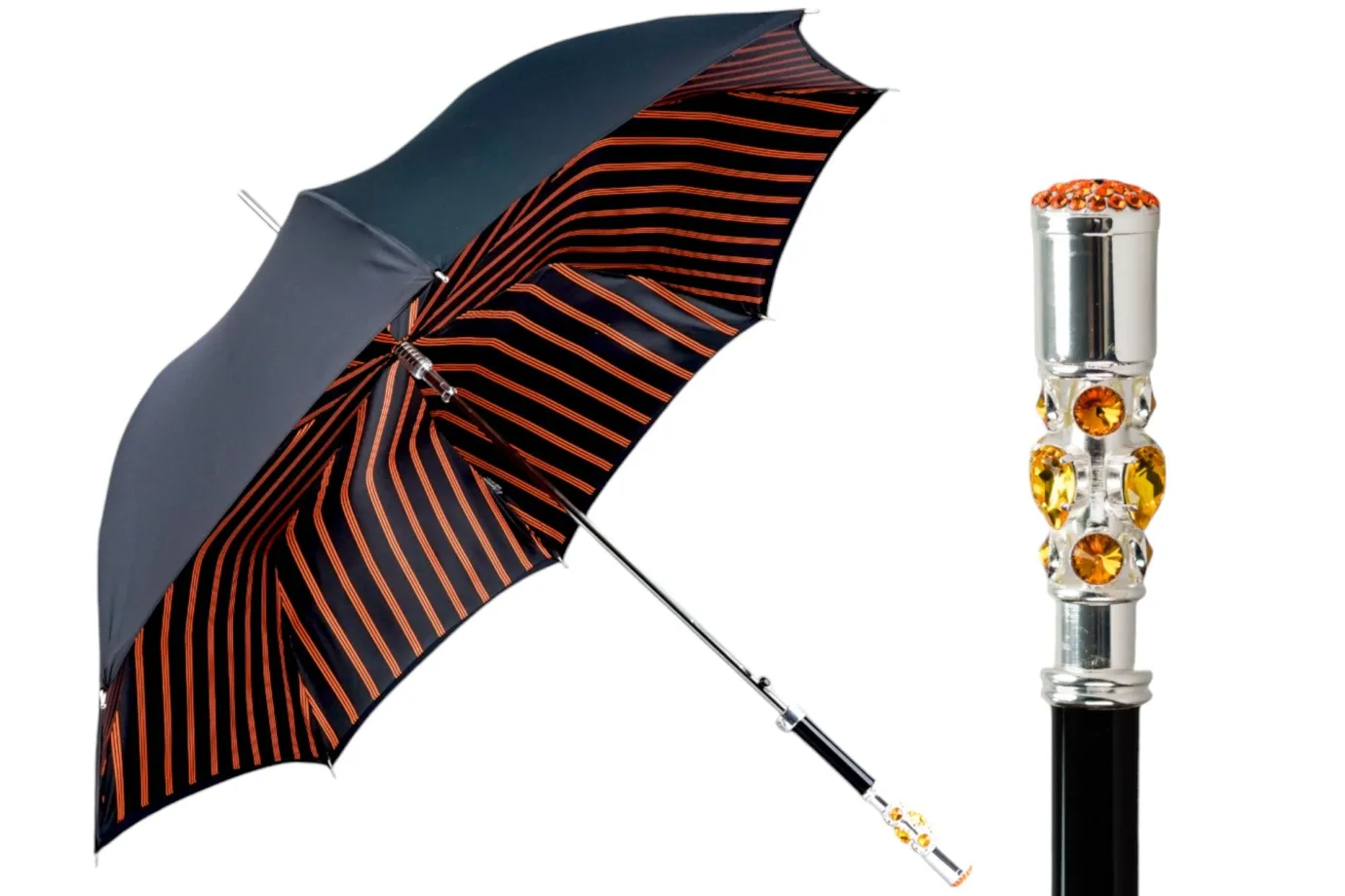 Il Marchesato Luxury Umbrella with Bold Stripes and Gem-Encrusted Handle Fashion