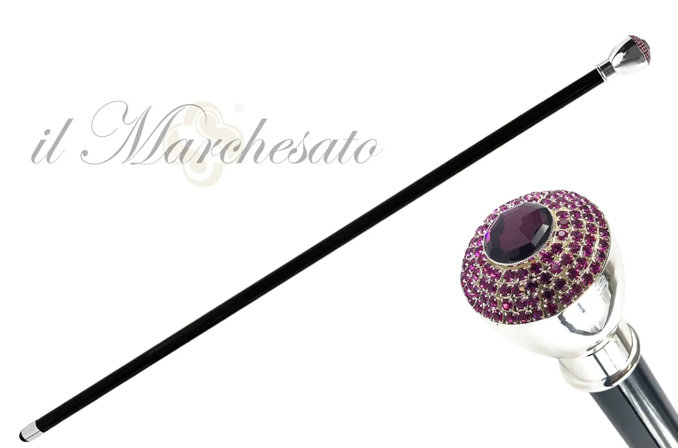Il Marchesato Luxury Walking Cane - Fuchsia Crystals Knob Online