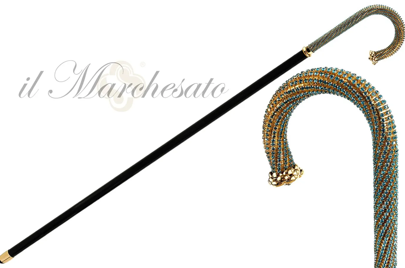 Il Marchesato Luxury Walking stick Encrusted with hundreds Aquamarine Crystals Outlet