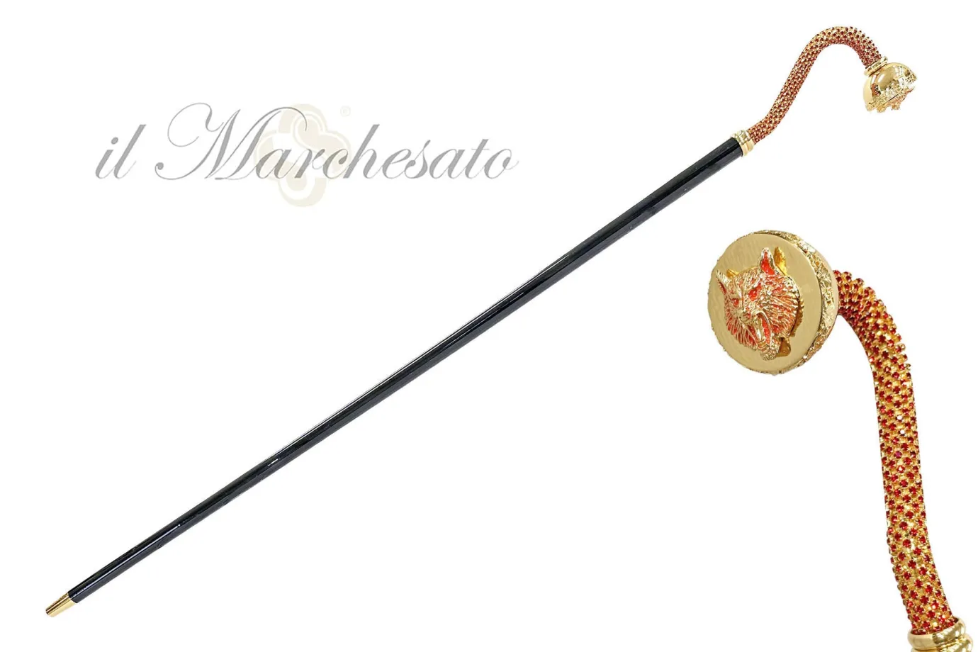 Il Marchesato Luxury walking stick with Siam crystal and wolf Online