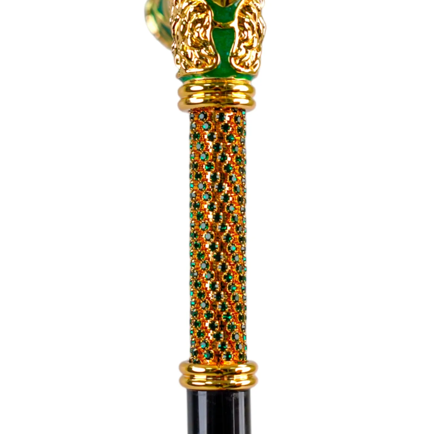Il Marchesato Majestic Gold Lion Handle Walking Cane – Green Enamel Finish New