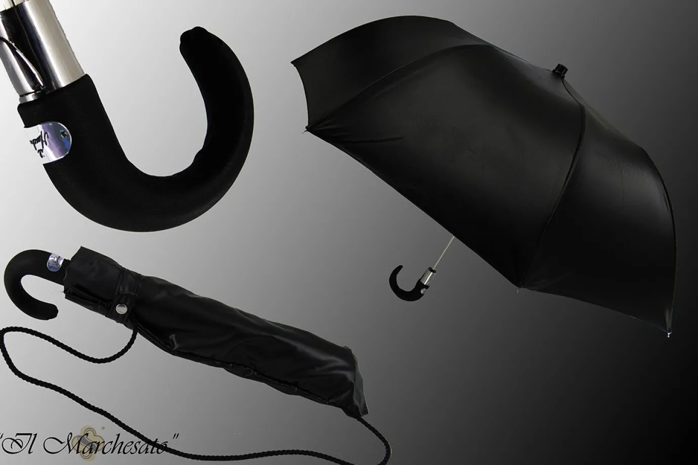 Il Marchesato Men's Folding Umbrella Crafted in a Black Comfortable And Sturdy Satin Outlet