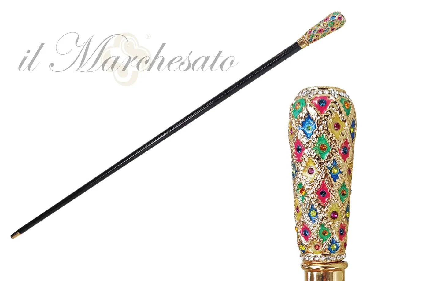Il Marchesato Milord Walking stick - Hand painted Knob with multicolor crystals Hot