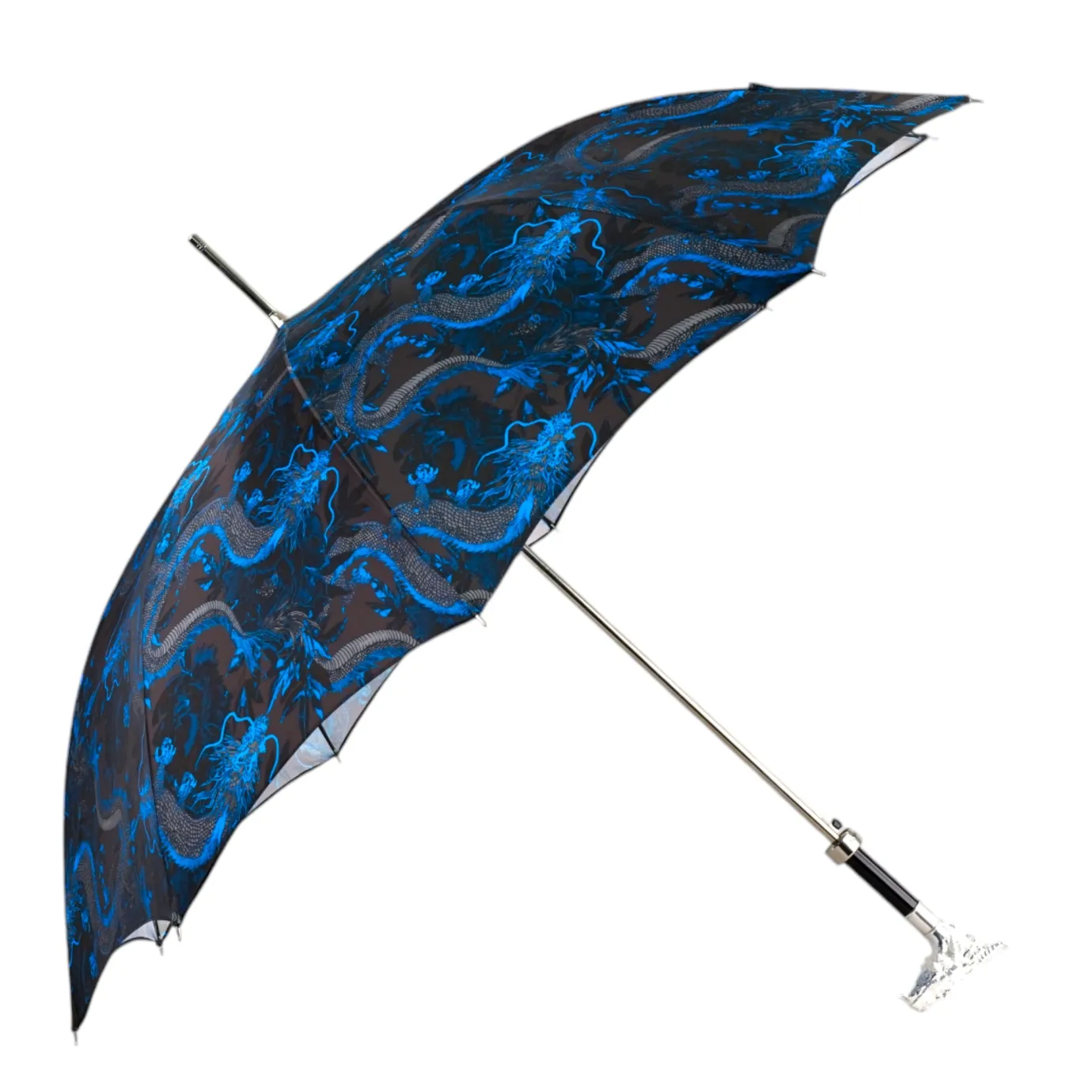 Il Marchesato Mythical Dragon Umbrella – Silver-Plated Handle & Oriental Blue design Fashion