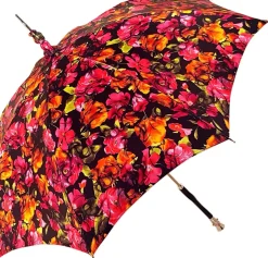 Il Marchesato Parasol Multi-Color Floral Umbrella for Women - Black Leather Handle Clearance