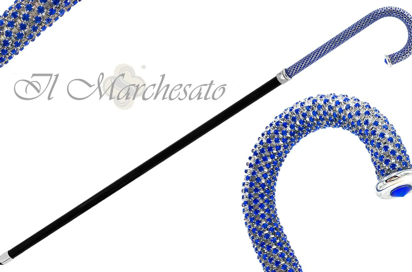 Il Marchesato Portentous Walking stick - Brilliant Sapphire Crystals On Silver Plate Outlet