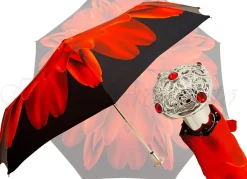Il Marchesato Red Flower Women's Folding Umbrella with Silver-Plated Handle Online