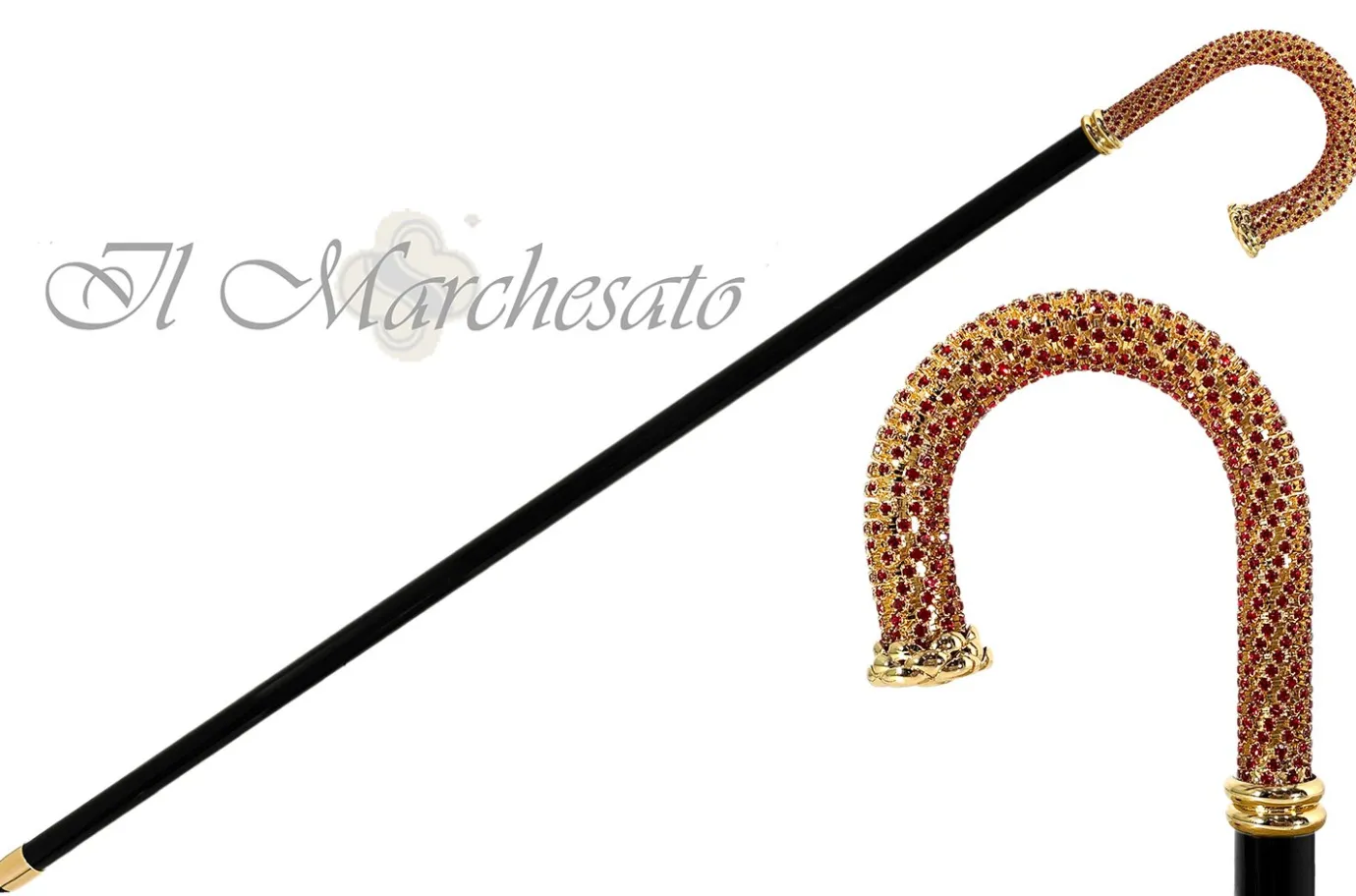 Il Marchesato Red Siam crystals - 24K goldplated Walking stick Fashion