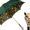 Il Marchesato Savannah Majesty: Green Umbrella with Striking Leopard Handle New