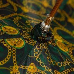 Il Marchesato Savannah Majesty: Green Umbrella with Striking Leopard Handle New