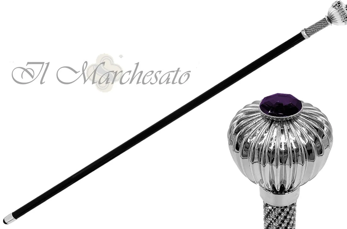 Il Marchesato Silverplated "flower" walking stick with crystals Outlet