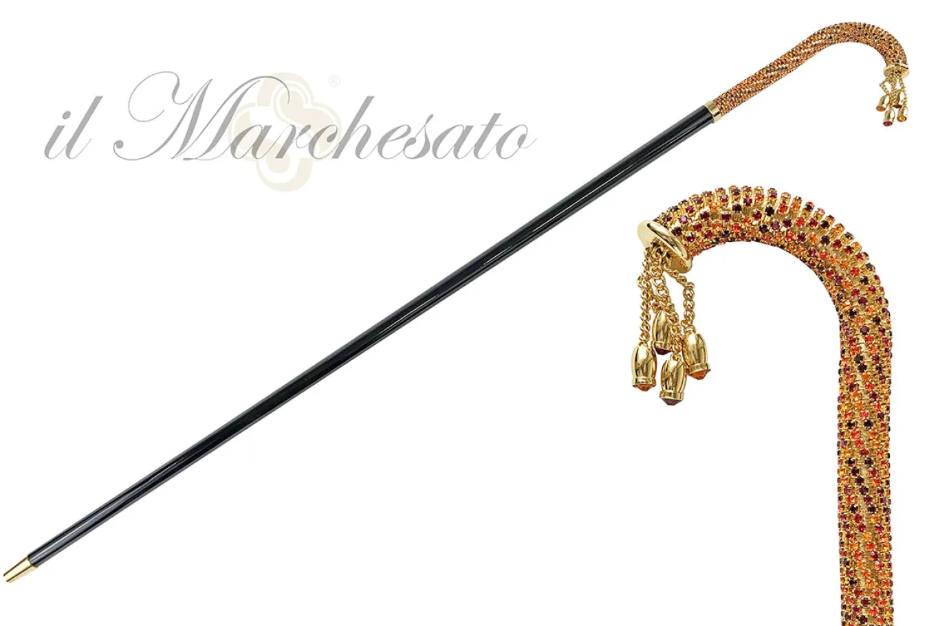 Il Marchesato Walking stick Encrusted with multicolor red and orange Crystals Sale