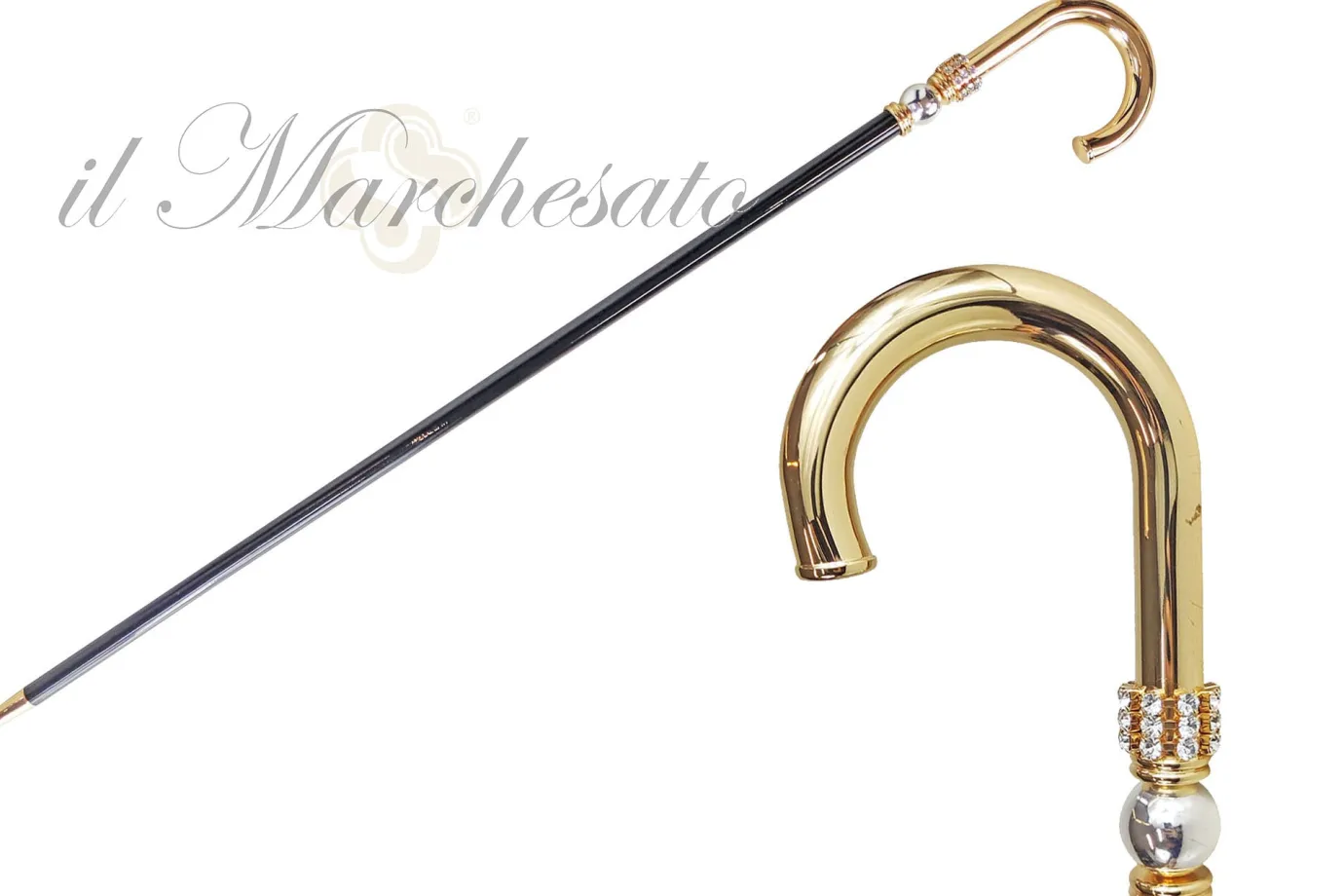 Il Marchesato Walking stick for man in brass - 24K goldplated with Silverplated sphe New