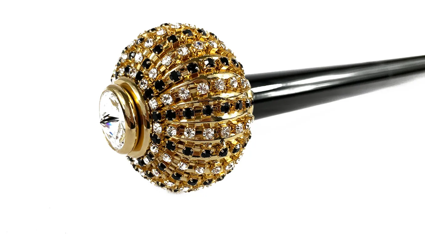 Il Marchesato Walking stick with brass onion with black and white crystals Sale