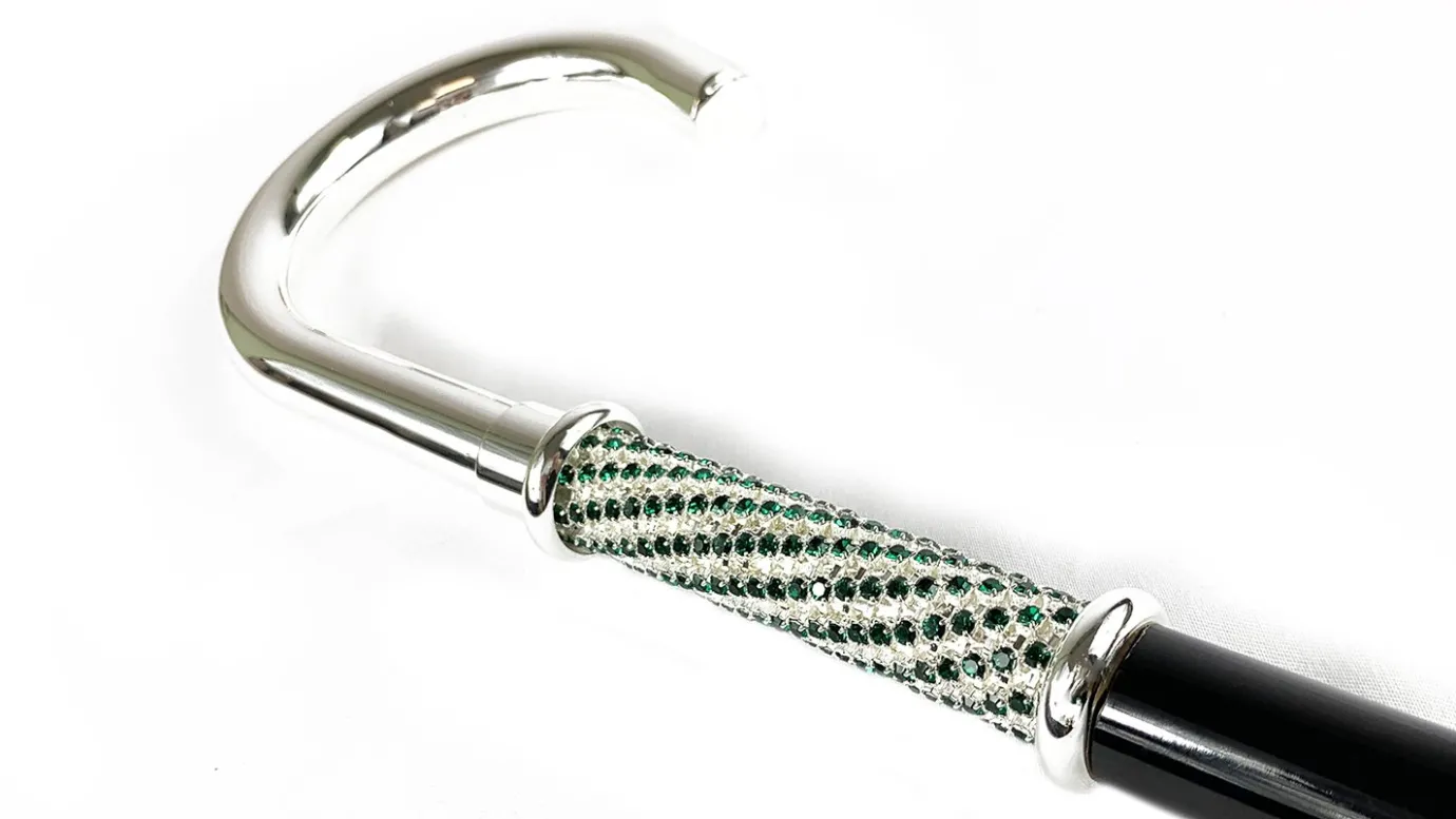 Il Marchesato Walking Stick With Silver Plated Handle, Full of Emerald Rhinestones Online
