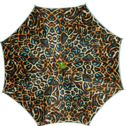 Il Marchesato Wild Elegance: Teal Umbrella with Leopard Print and Green Crystal Hand Best
