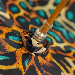 Il Marchesato Wild Elegance: Teal Umbrella with Leopard Print and Green Crystal Hand Best